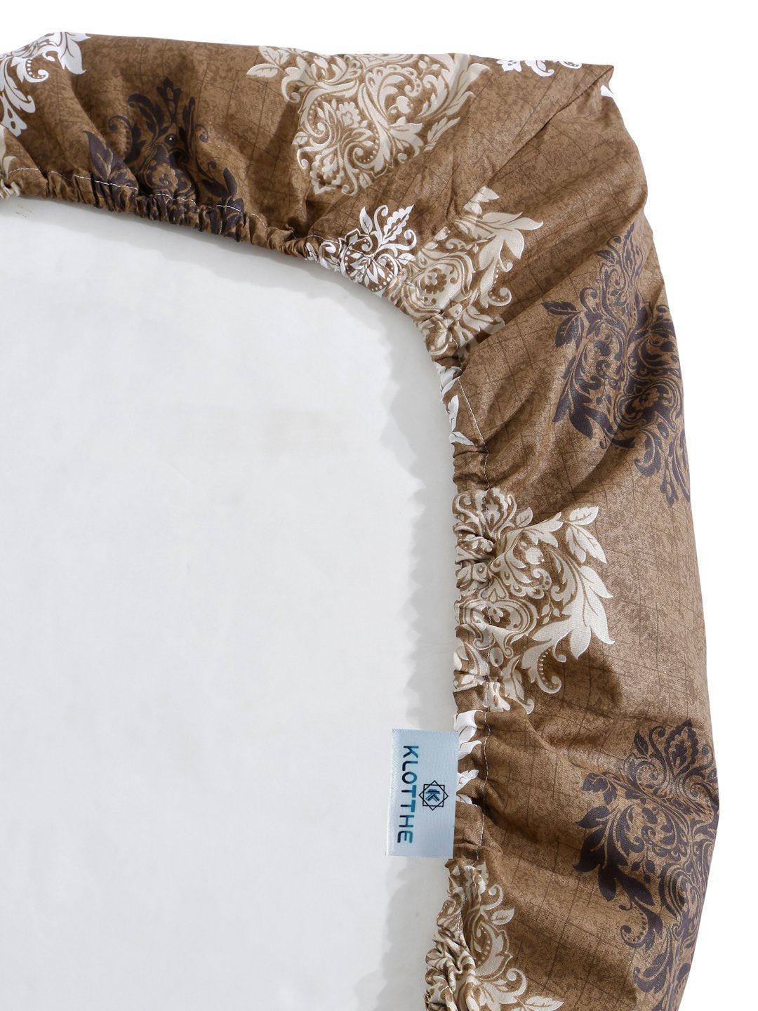 Brown Floral 400 TC Pure Cotton Fitted Double Bedsheet with 2 Pillow Covers
