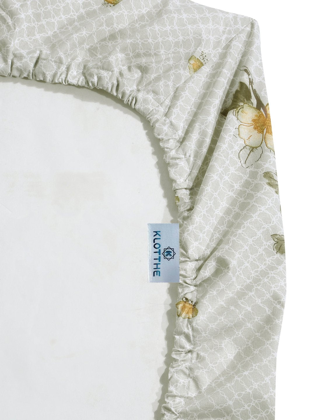Green Floral 400 TC Pure Cotton Fitted Double Bedsheet with 2 Pillow Covers