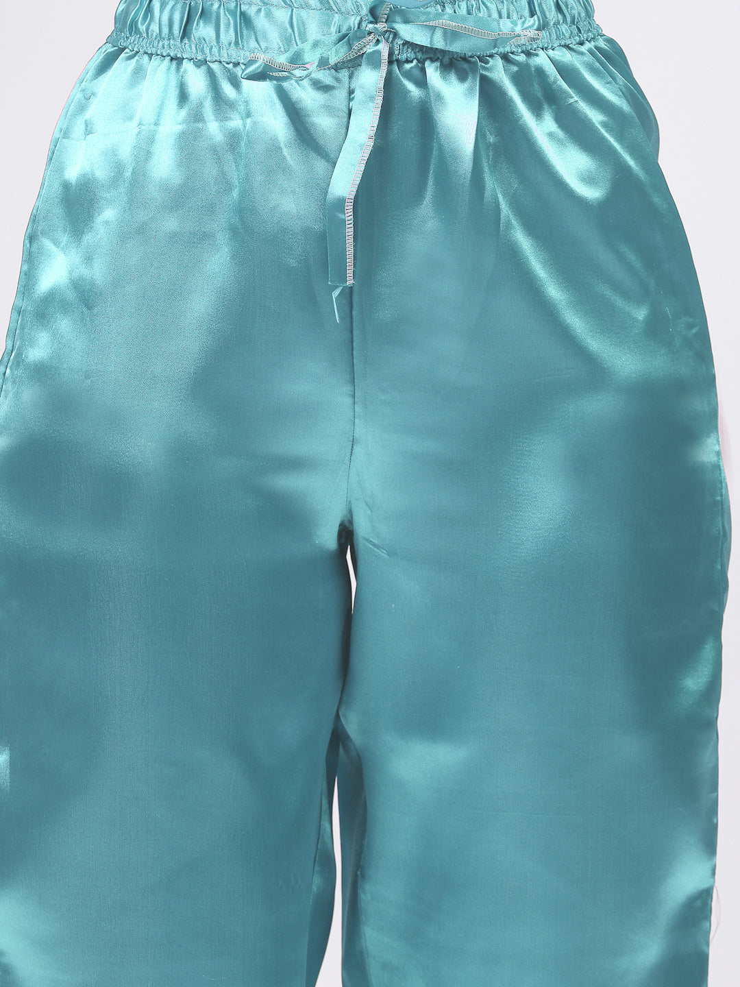 Klotthe Women Sky Blue Solid Satin Kaftan Night Suit by KLOTTHE