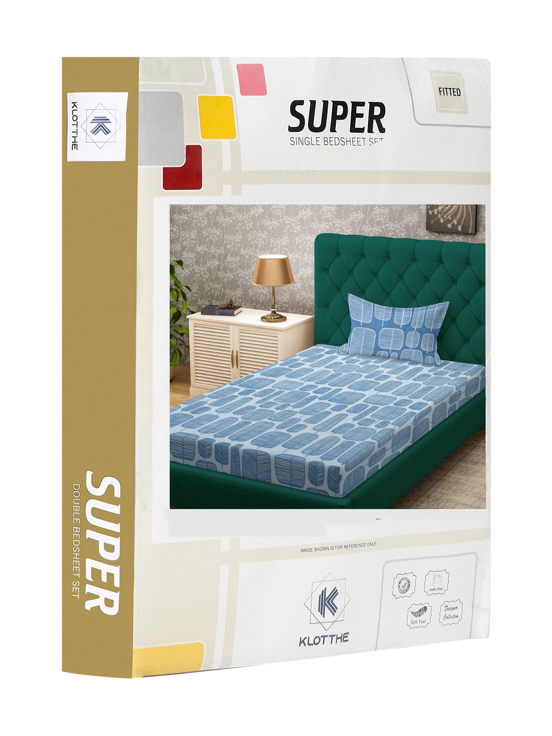 Klotthe Turquoise Geometric 300 TC Cotton Blend Fitted Single Bedsheet Set in Book Fold Packing