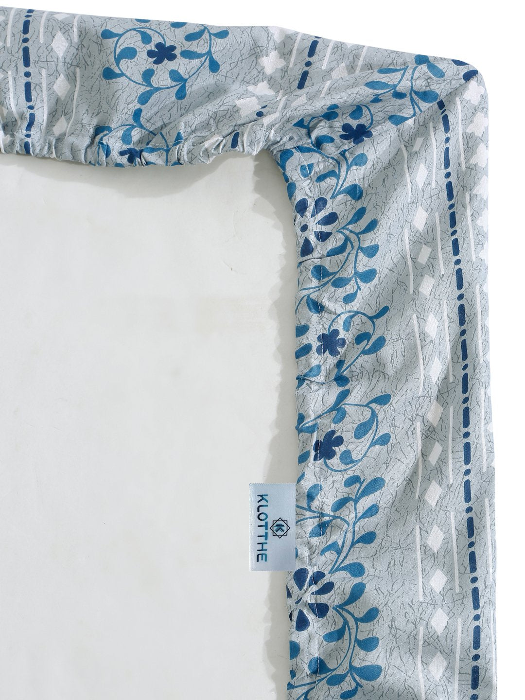 Blue Floral 400 TC Pure Cotton Fitted Double Bedsheet with 2 Pillow Covers