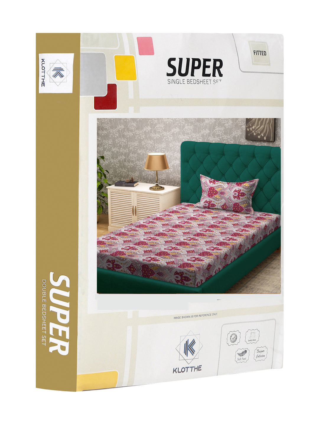 Klotthe Red Ethnic Motifs 300 TC Cotton Blend Fitted Single Bedsheet Set in Book Fold Packing