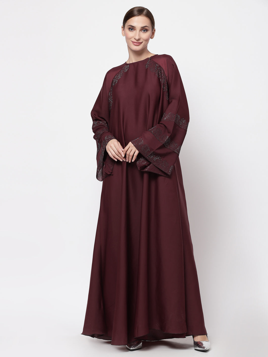 Klotthe Women Maroon Embellished Burqa With Scarves