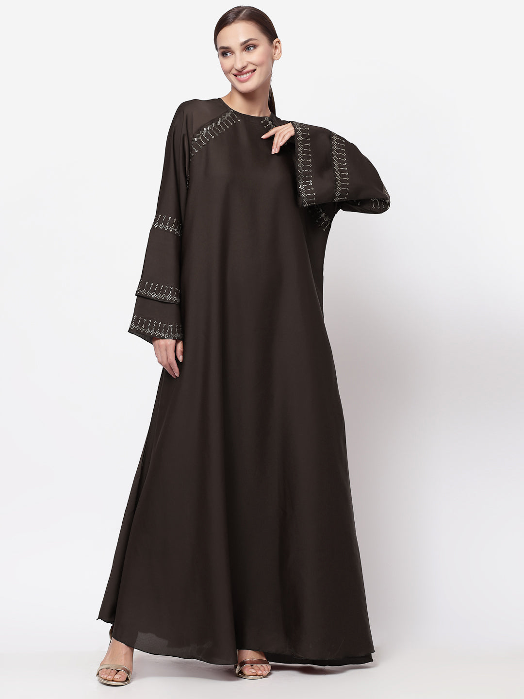 Klotthe Women Brown Embellished Burqa With Scarves