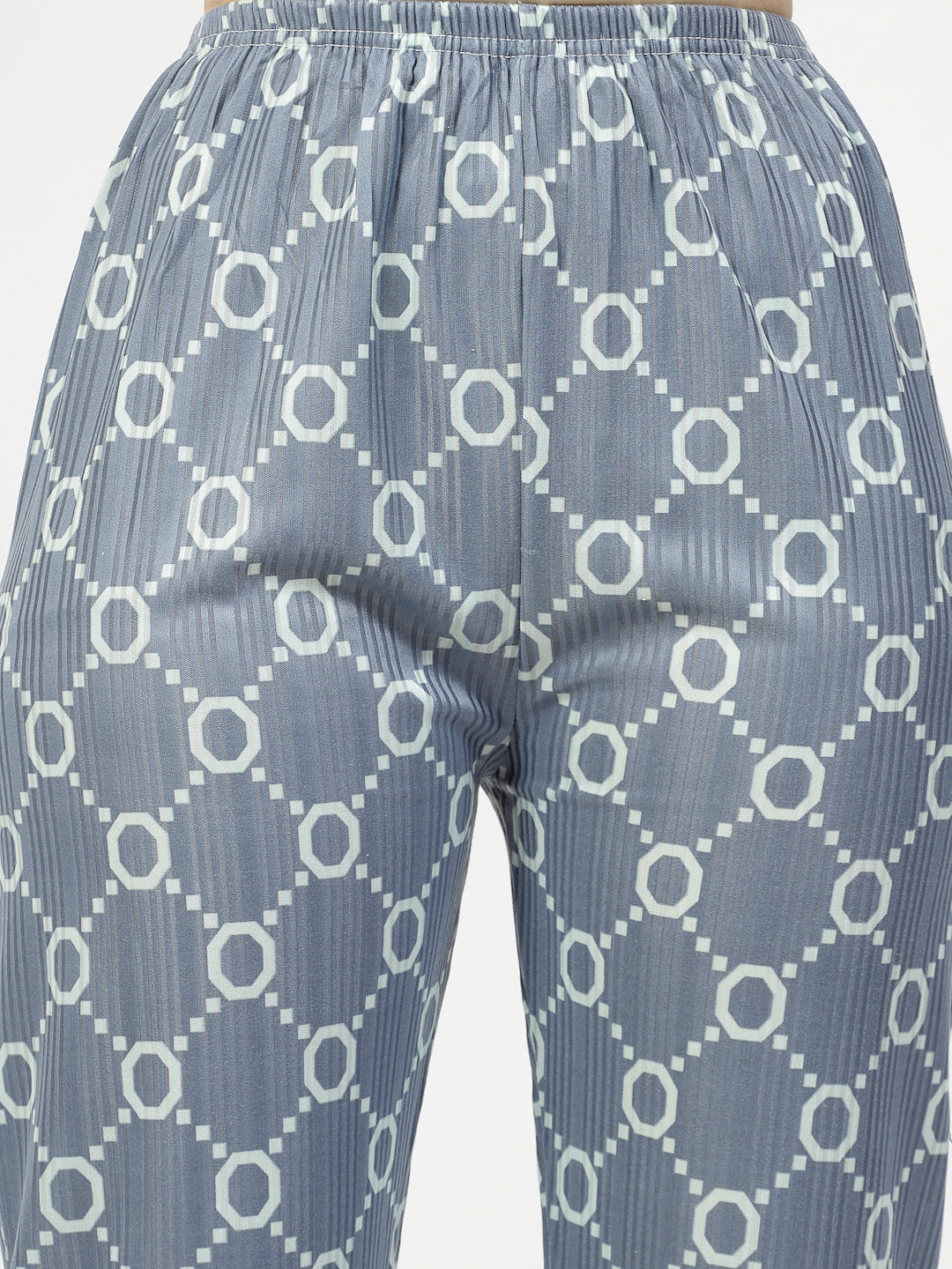 Klotthe Women Grey Geometric Satin Night Suit by KLOTTHE