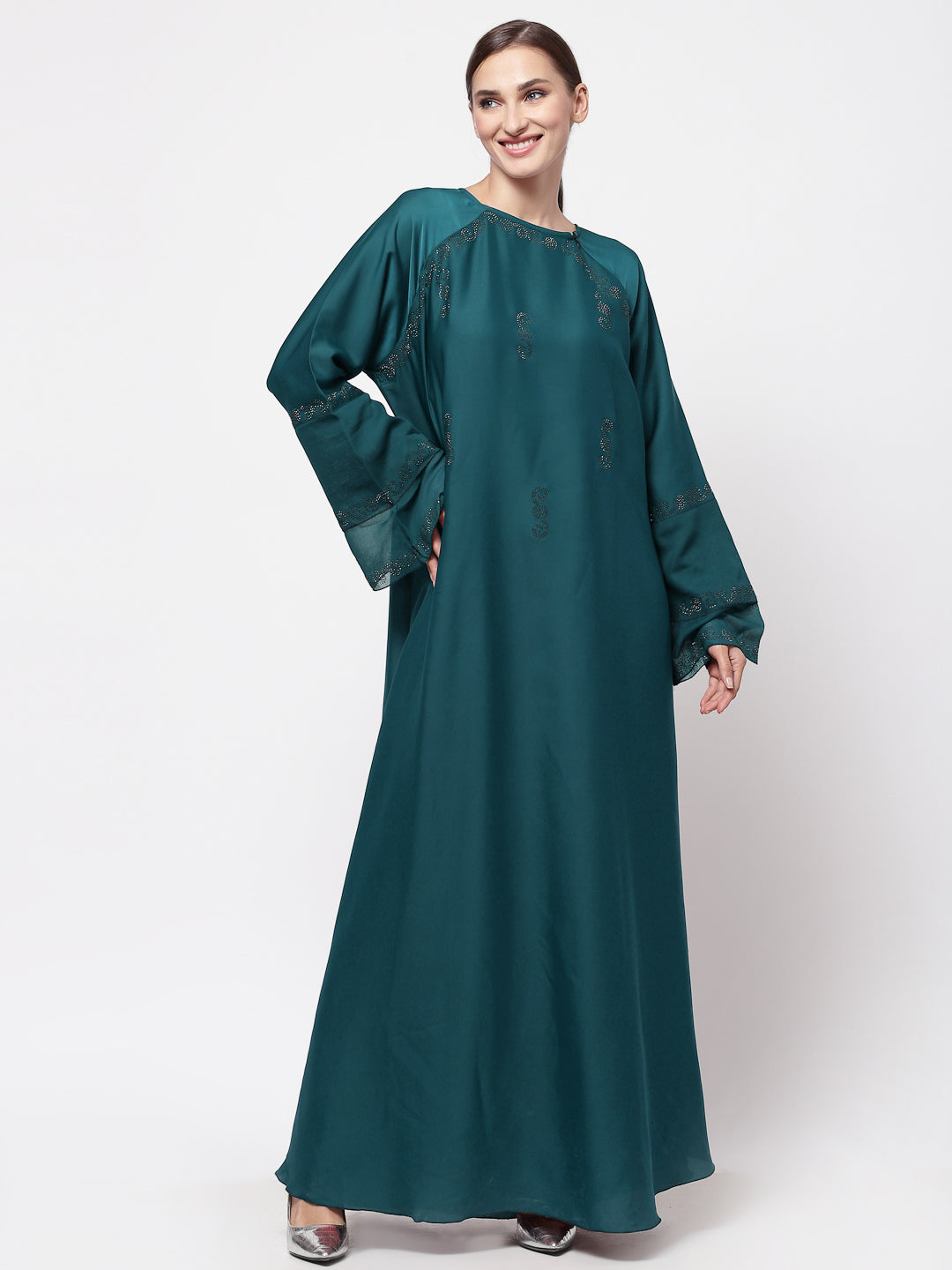 Klotthe Women Turquise Embellished Burqa With Scarves