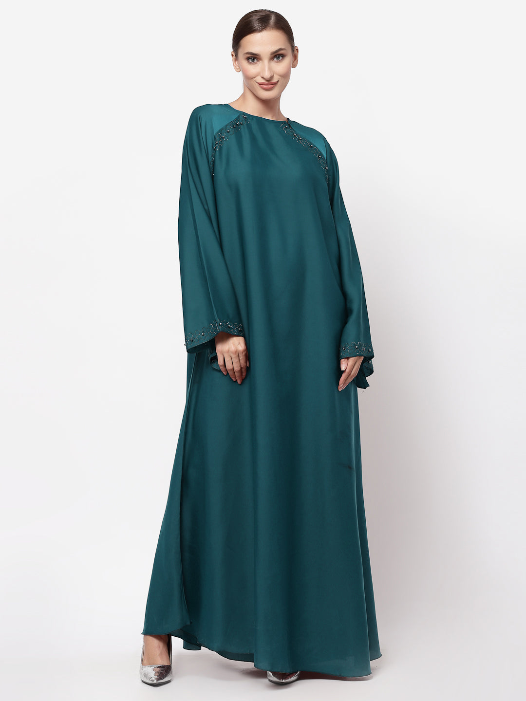 Klotthe Women Turquise Embellished Burqa With Scarves