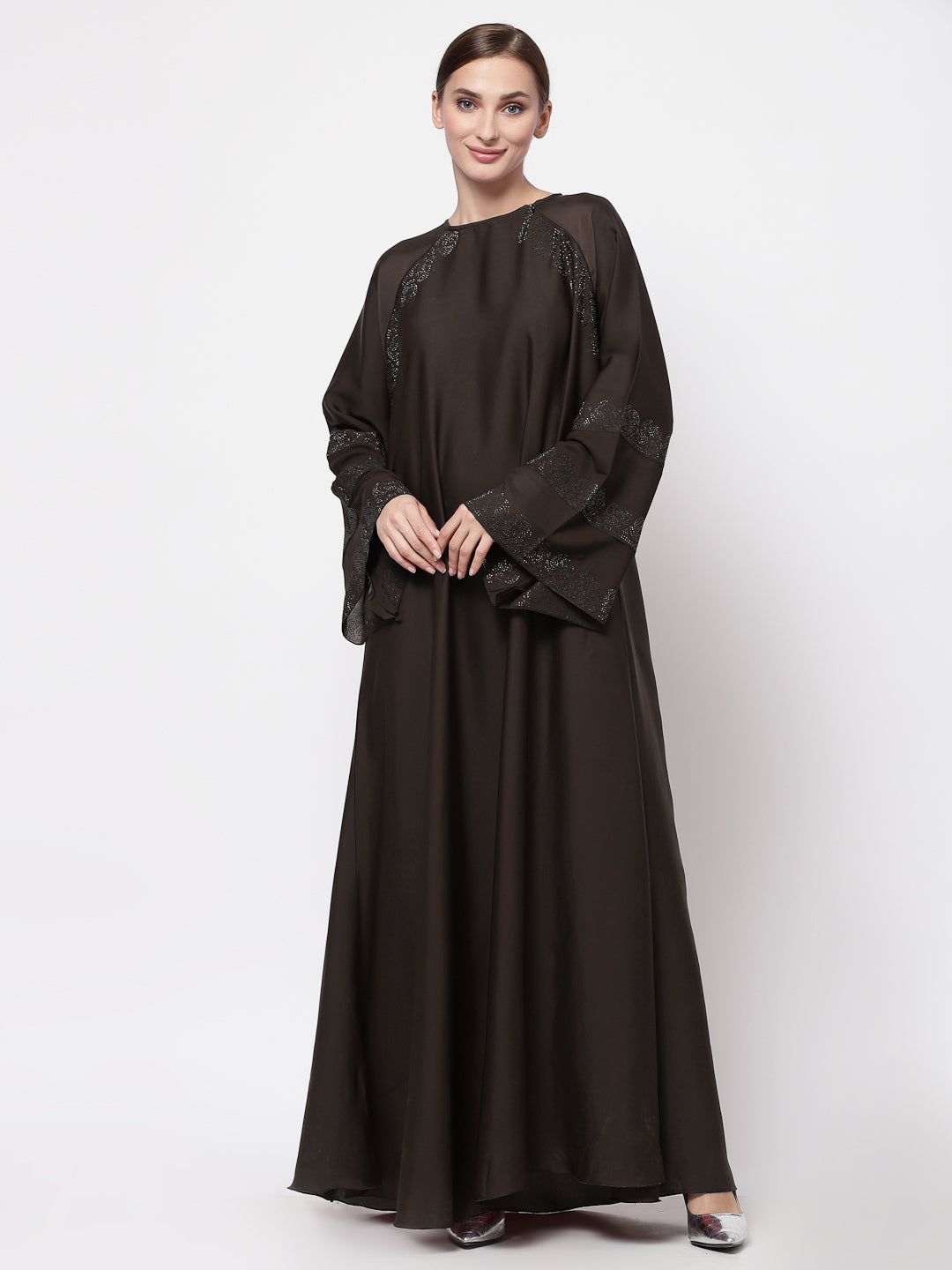 Klotthe Women Brown Embellished Burqa With Scarves