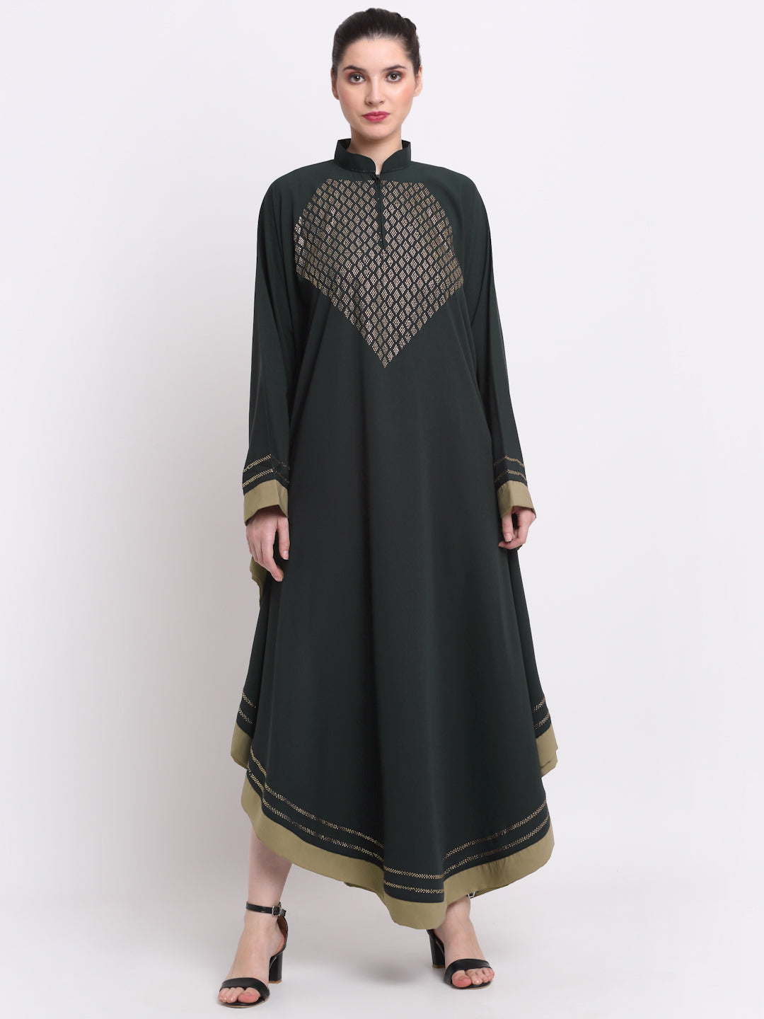 Klotthe Women Grey Embellished Burqa With Scarves