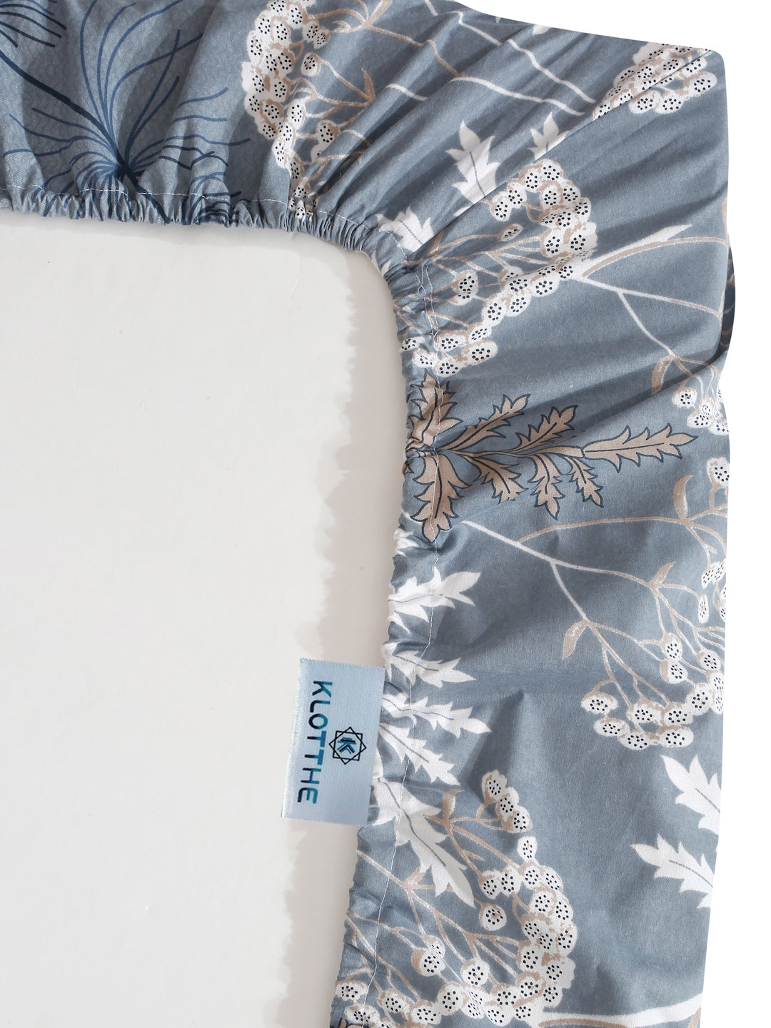 Klotthe Grey Floral 400 TC Pure Cotton Fitted Super King Double Bedsheet with 2 Pillow covers