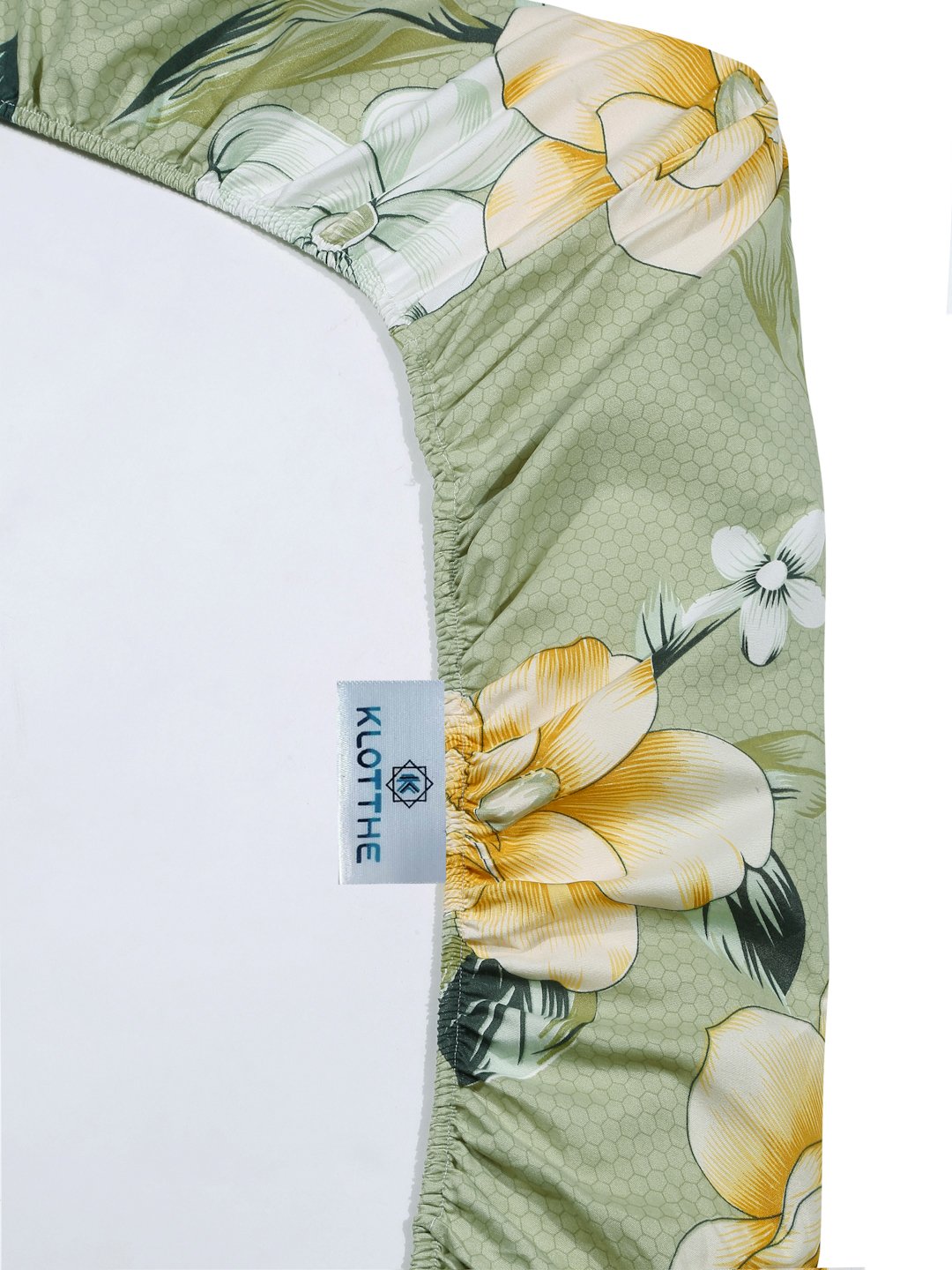 Green Floral 300 TC Cotton Blend Fitted Double Bedsheet with 2 Pillow Covers