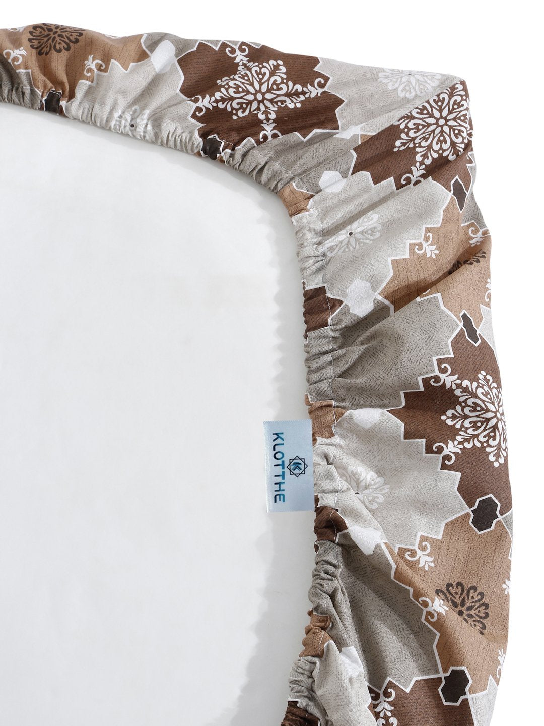 Brown Geometric 400 TC Pure Cotton Fitted Double Bedsheet with 2 Pillow Covers