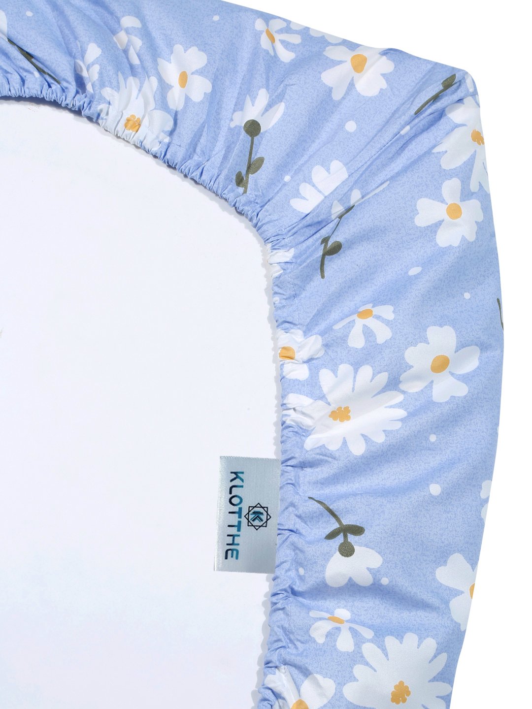 Blue Floral 300 TC Fitted Cotton Blend Double Bedsheet with 2 Pillow Covers