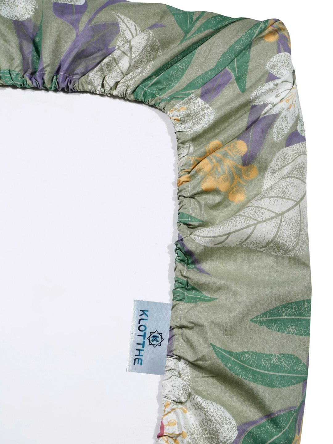 Green Floral 300 TC Fitted Cotton Blend Double Bedsheet with 2 Pillow Covers