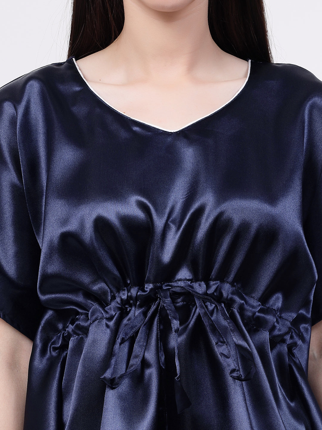 Klotthe Women Blue Solid Satin Kaftan Night Suit by KLOTTHE