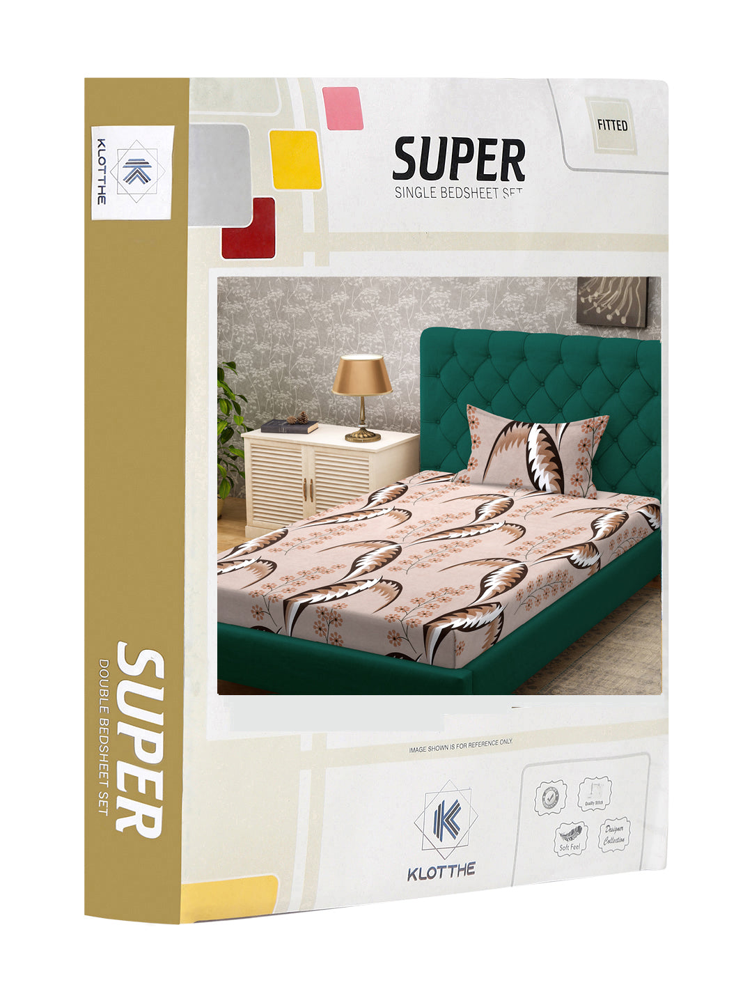 Klotthe Brown Floral 300 TC Cotton Blend Fitted Single Bedsheet Set in Book Fold Packing