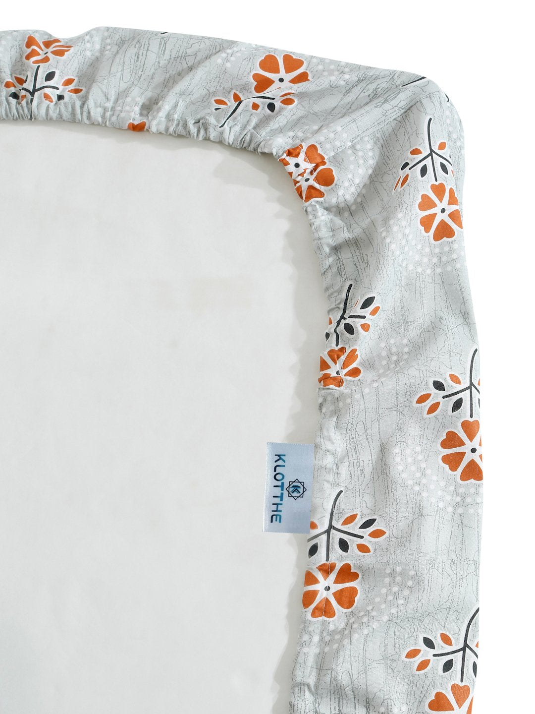 Grey Floral 400 TC Pure Cotton Fitted Double Bedsheet with 2 Pillow Covers
