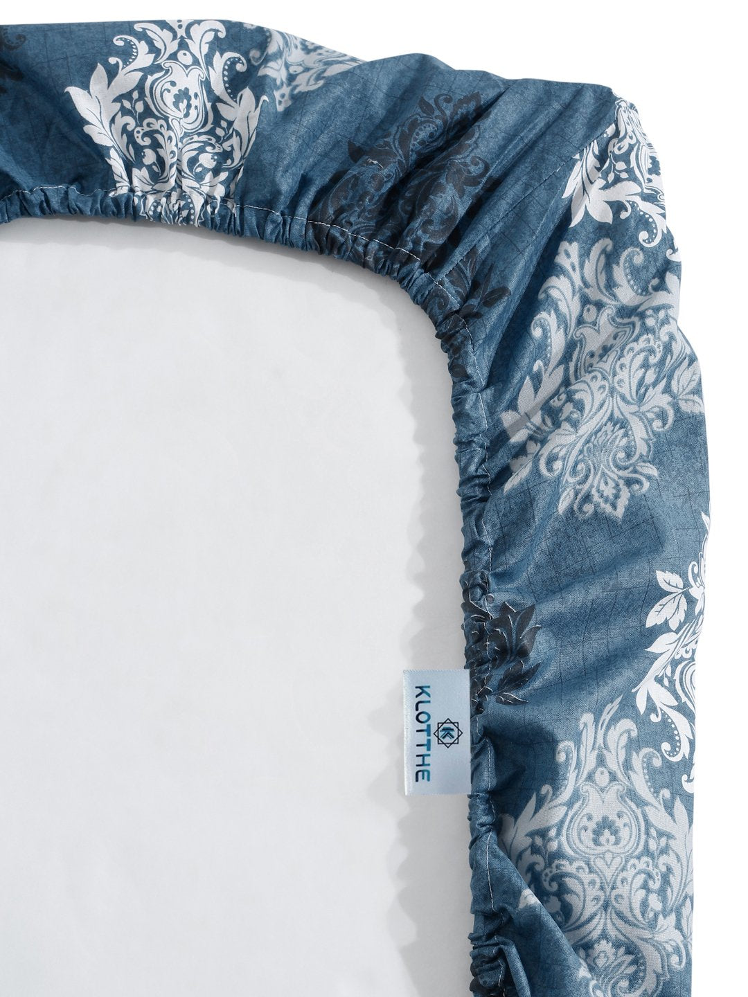 Blue Floral 400 TC Pure Cotton Fitted Double Bedsheet with 2 Pillow Covers