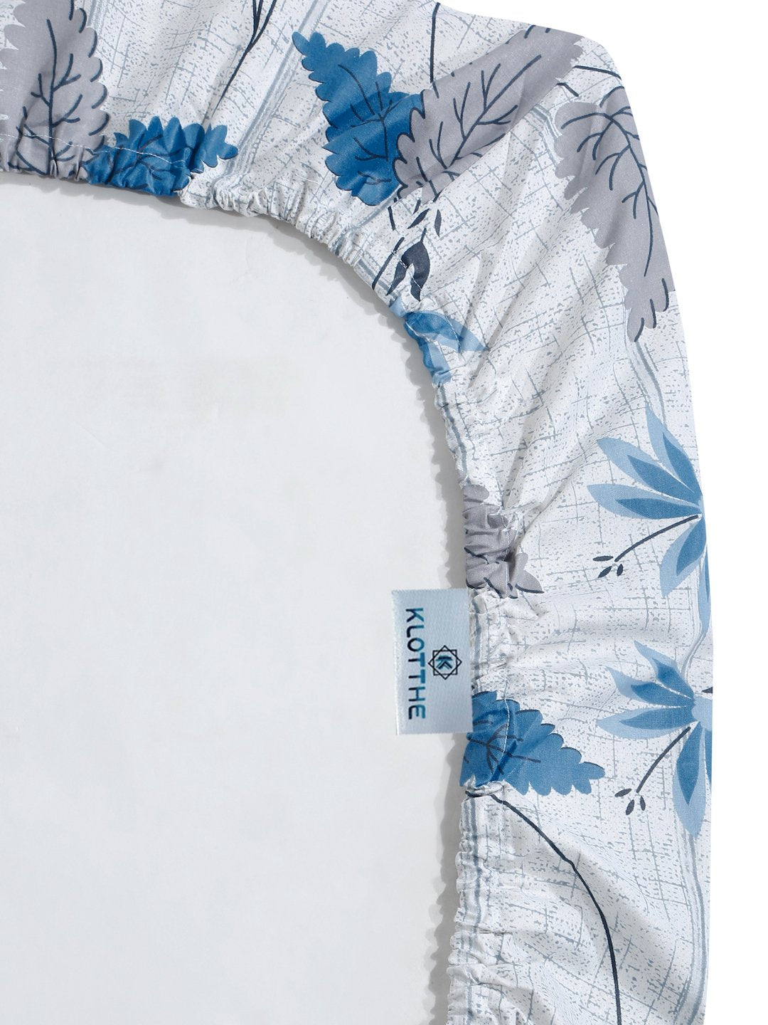 Blue Floral 400 TC Pure Cotton Fitted Double Bedsheet with 2 Pillow Covers