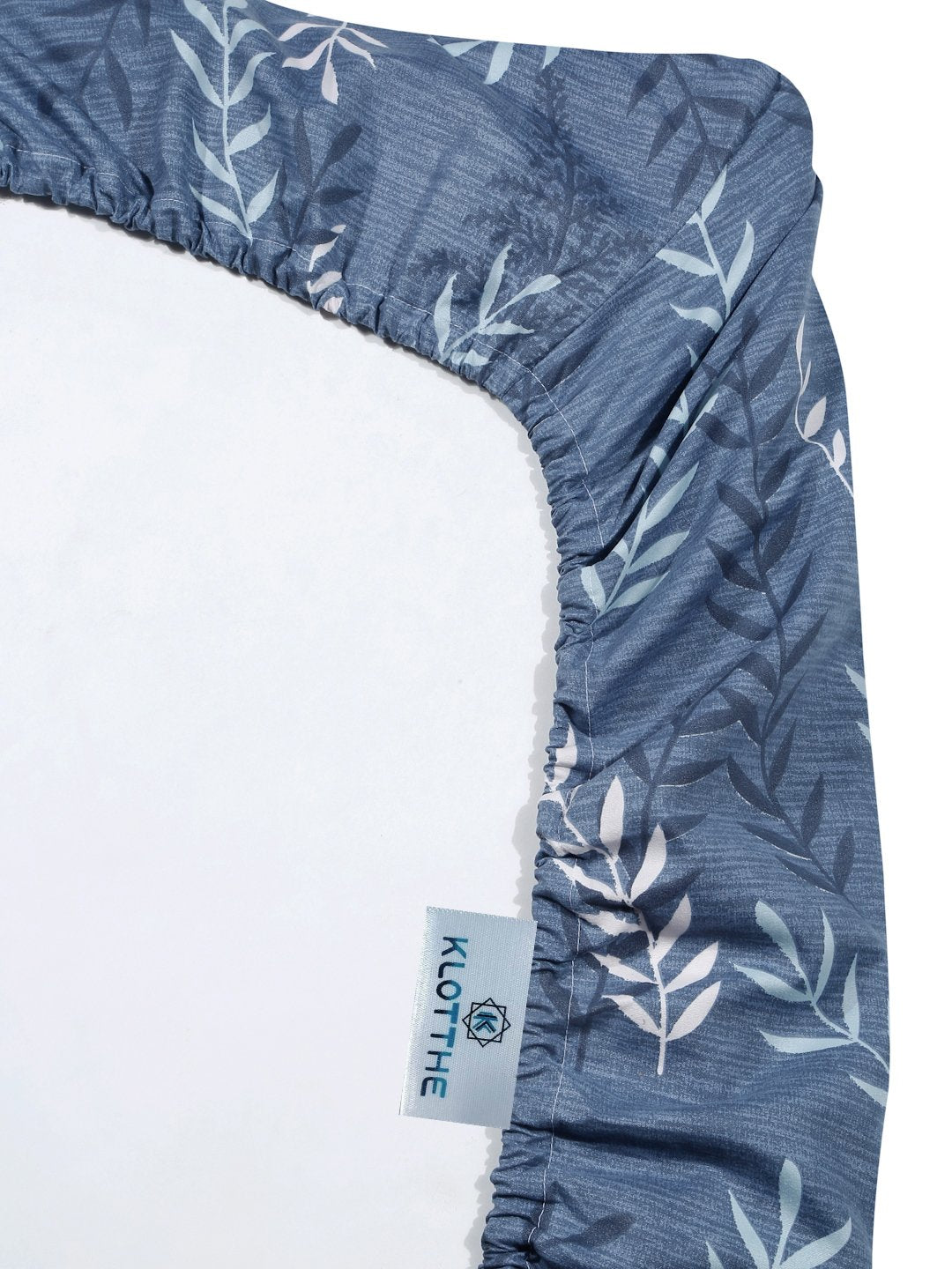 Blue Floral 300 TC Fitted Cotton Blend Double Bedsheet with 2 Pillow Covers