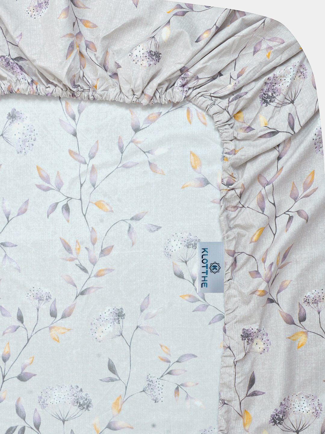 Grey Floral 300 TC Cotton Blend Fitted Double Bedsheet with 2 Pillow Covers