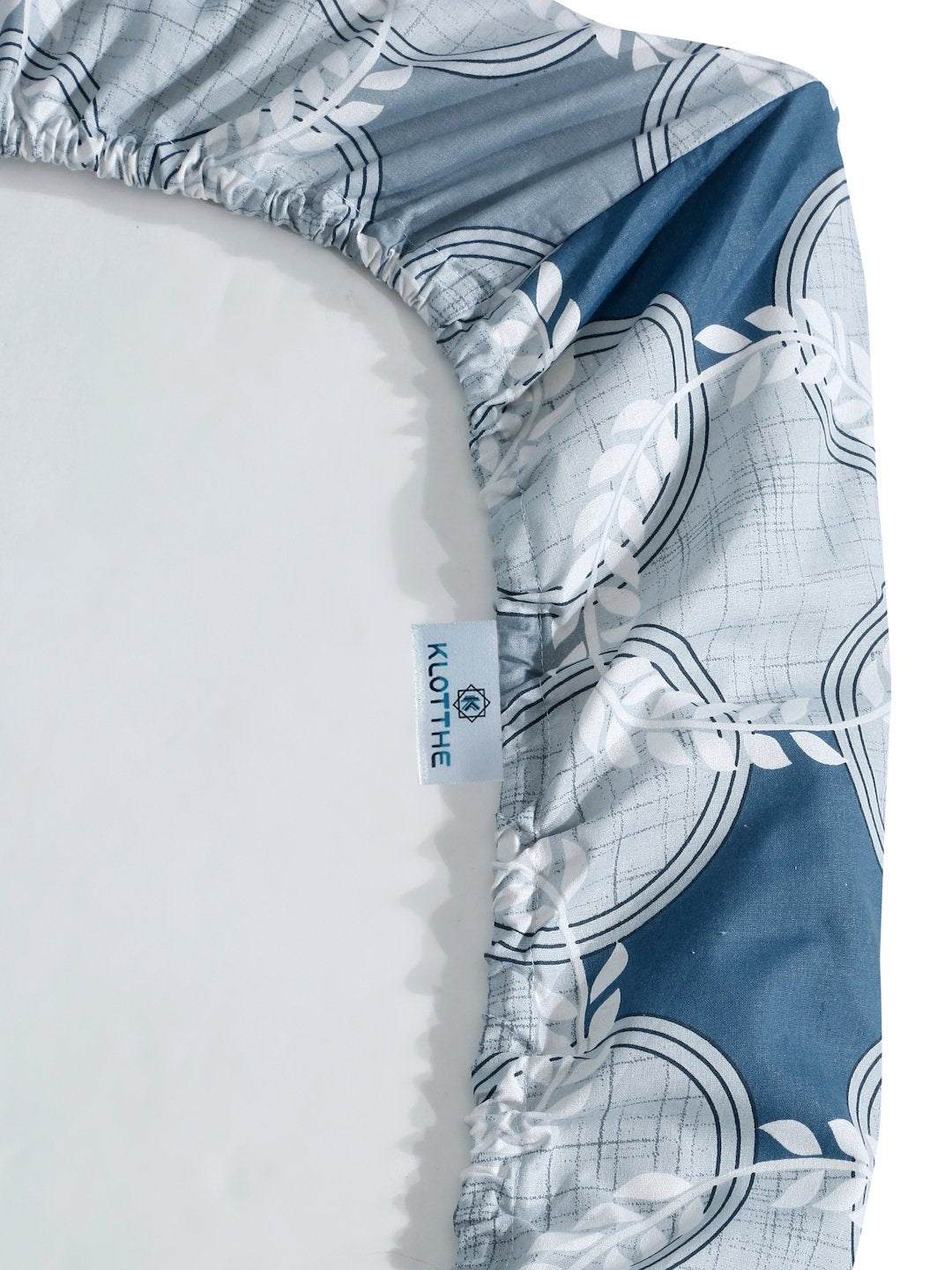 Blue Geometric 400 TC Pure Cotton Fitted Double Bedsheet with 2 Pillow Covers