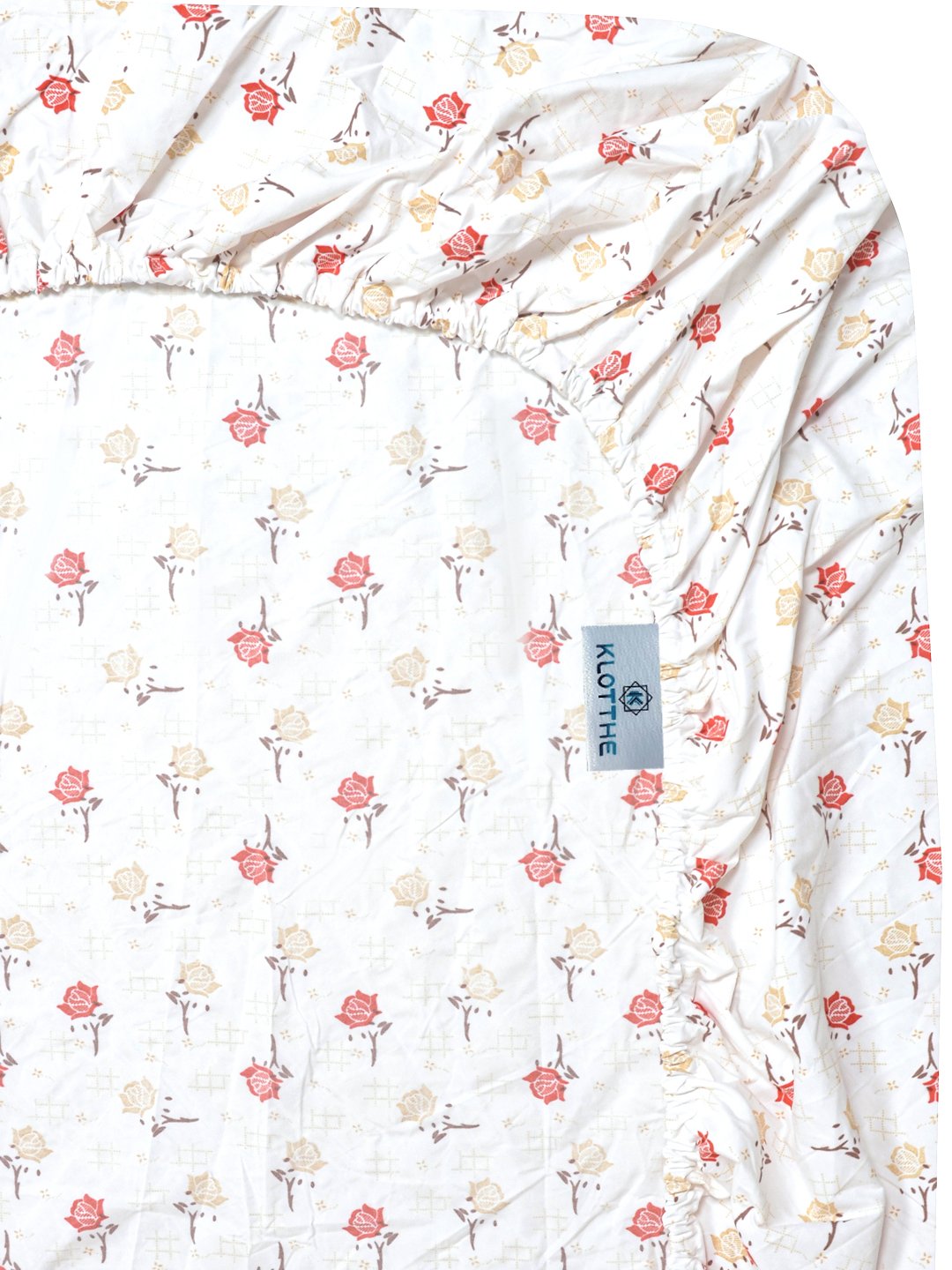 Cream Floral 300 TC Cotton Blend Fitted Double Bedsheet with 2 Pillow Covers