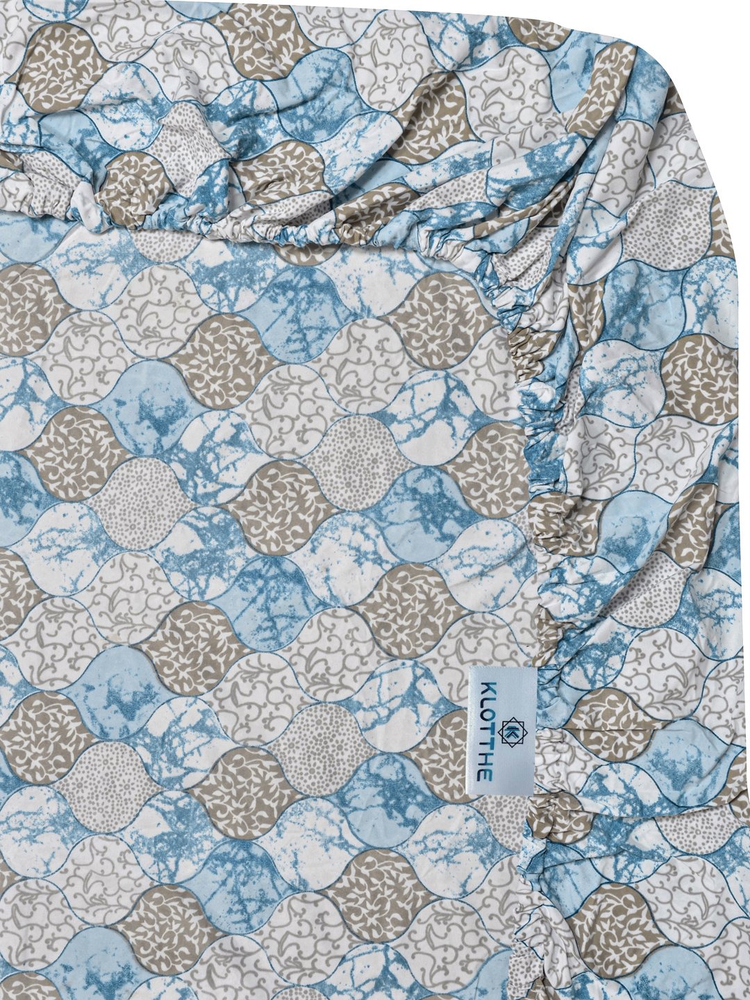 Blue Floral 300 TC Cotton Blend Fitted Double Bedsheet with 2 Pillow Covers