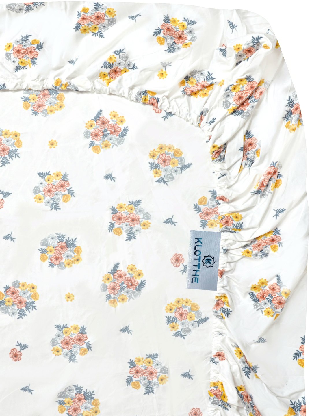 Cream Floral 300 TC Cotton Blend Fitted Double Bedsheet with 2 Pillow Covers