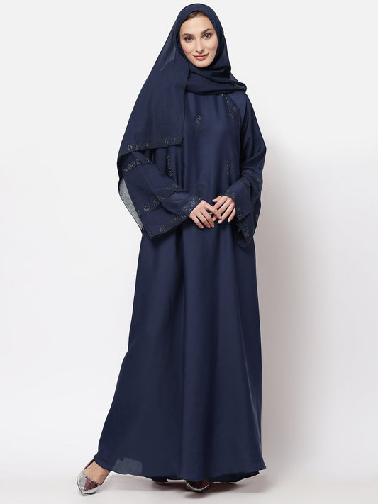 Klotthe Women Blue Embellished Burqa With Scarves