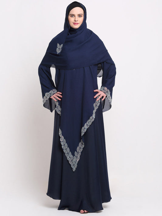 Klotthe Women Navy Blue Solid Burqa With Scarf