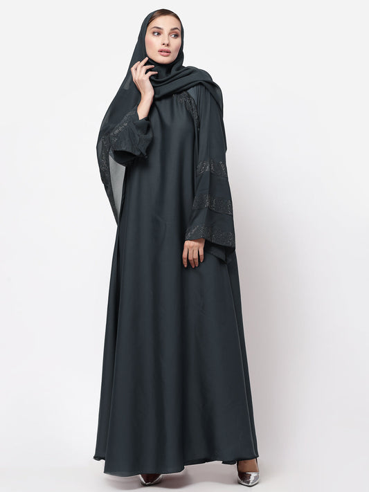 Klotthe Women Grey Embellished Burqa With Scarves