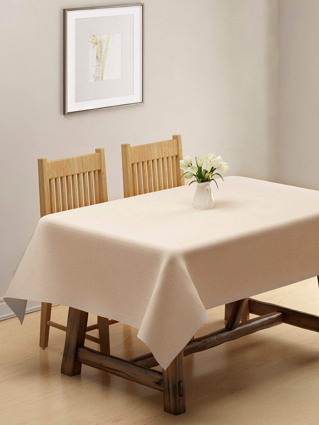 Klotthe Cream Woven Design 6 Seater Rectangular Table Cover