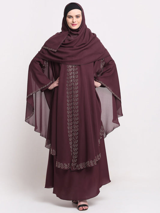 Klotthe Women Maroon Embellished Burqa With Scarves
