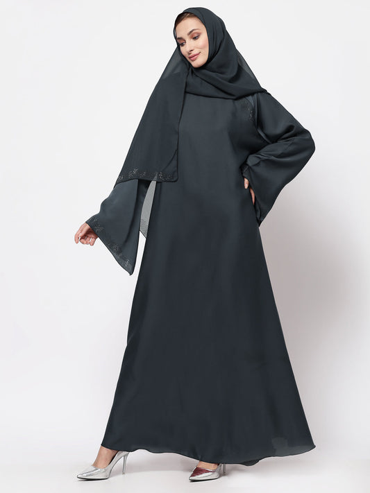 Klotthe Women Grey Embellished Burqa With Scarves