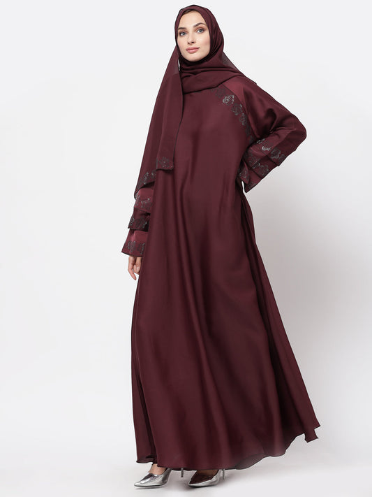 Klotthe Women Maroon Embellished Burqa With Scarves