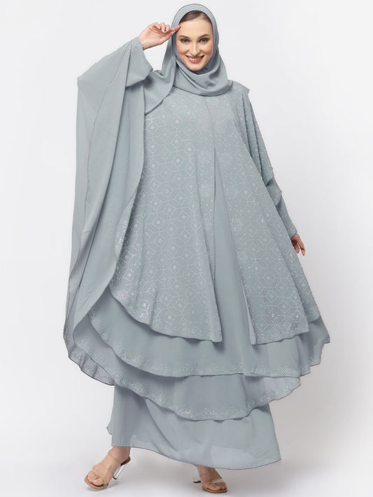 Klotthe Women Grey Embellished Burqa With Scarves