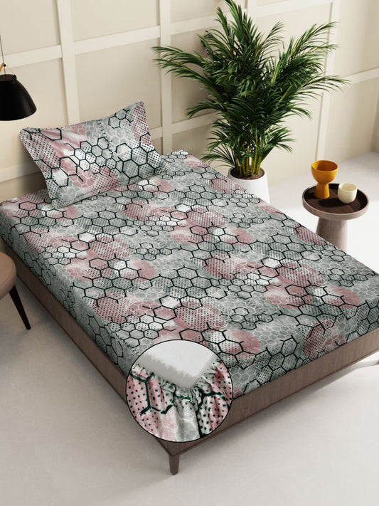 Klotthe Multicolor Geometric Woolen Fitted Single Bed Sheet with Pillow Cover