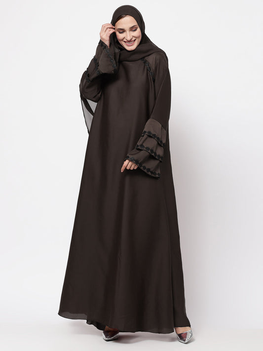 Klotthe Women Brown Embellished Burqa With Scarves