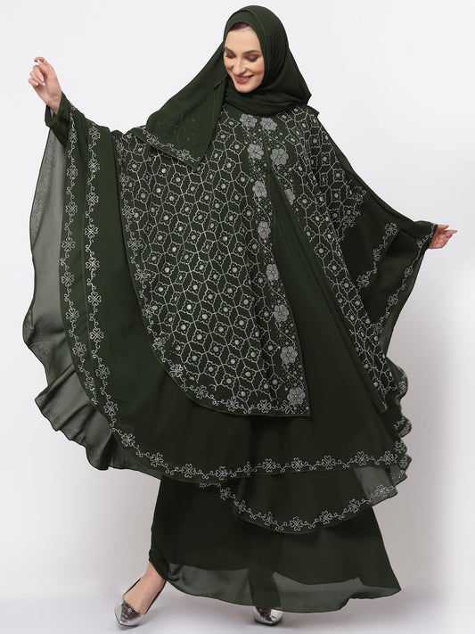 Klotthe Women Olive Embellished Burqa With Scarves