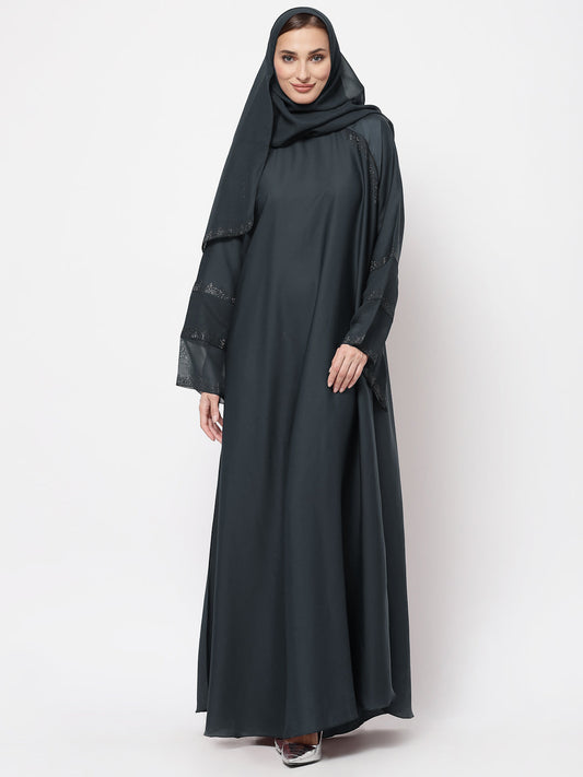 Klotthe Women Grey Embellished Burqa With Scarves