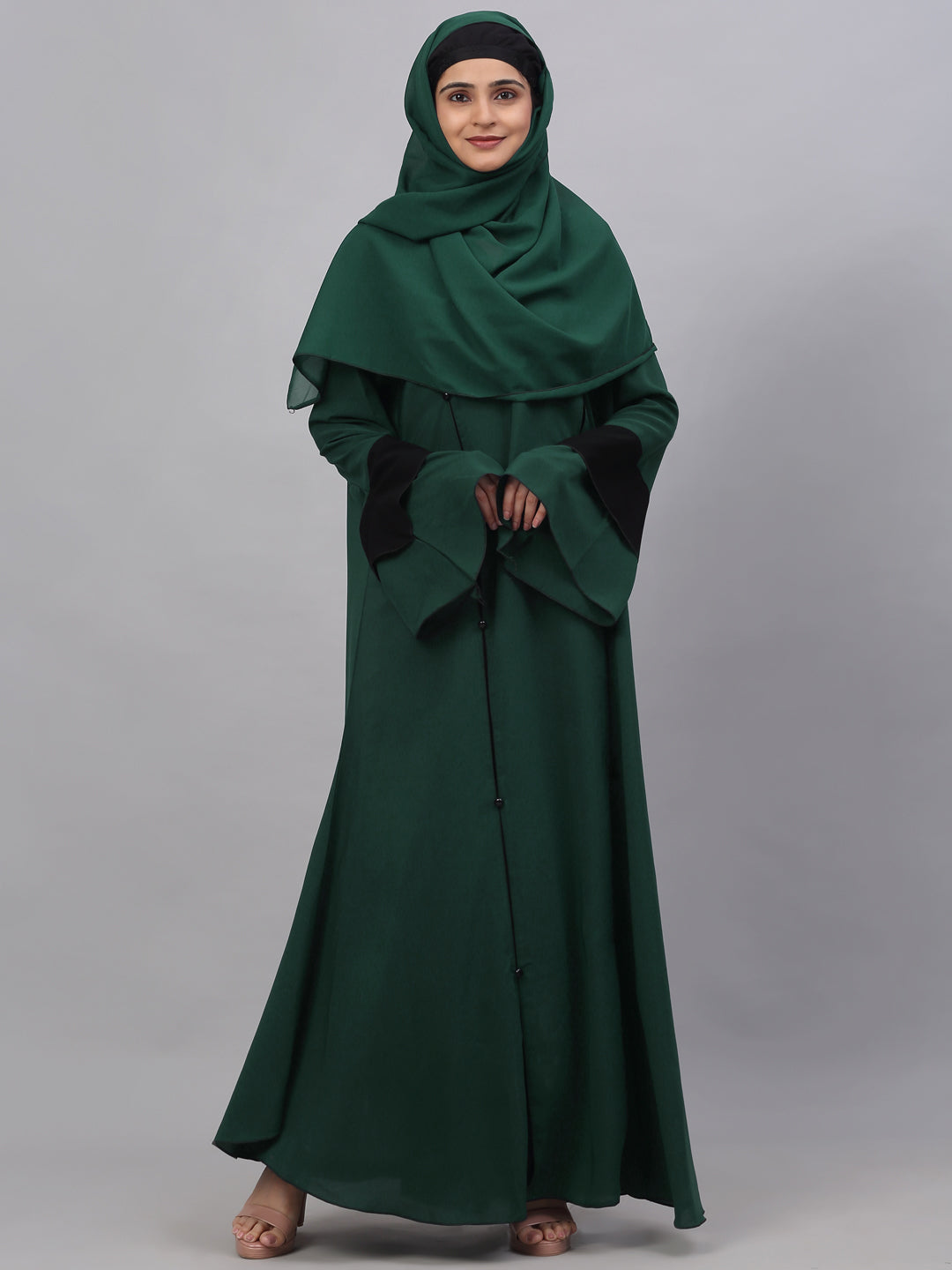 Klotthe Women Green Embellished Burqa With Scarves