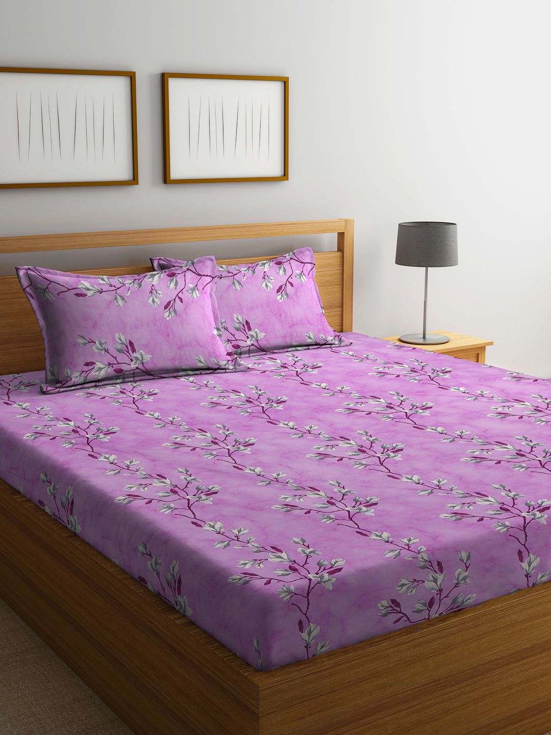 Klotthe Multicolor Floral 400 TC Pure Cotton Fitted Double Bedsheet with 2 Pillow Covers