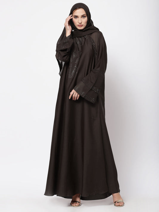 Klotthe Women Brown Embellished Burqa With Scarves