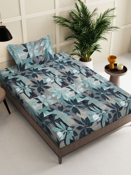 Klotthe Green Floral Woolen Single Bed Sheet with Pillow Cover