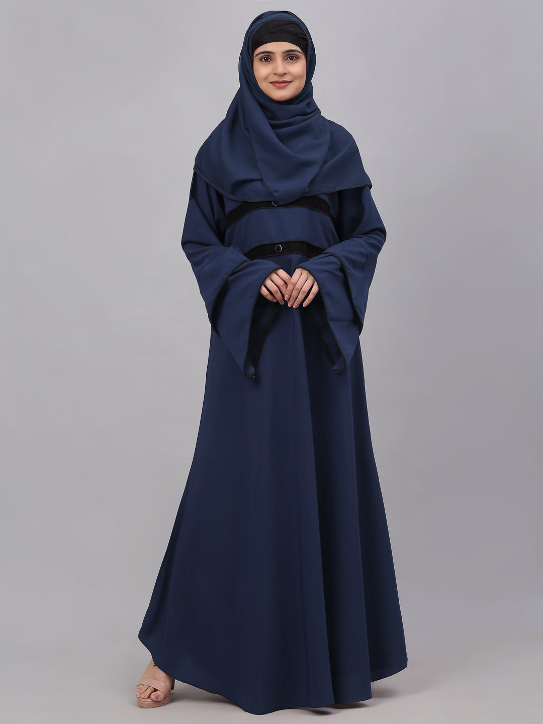 Klotthe Women Blue Embellished Burqa With Scarves