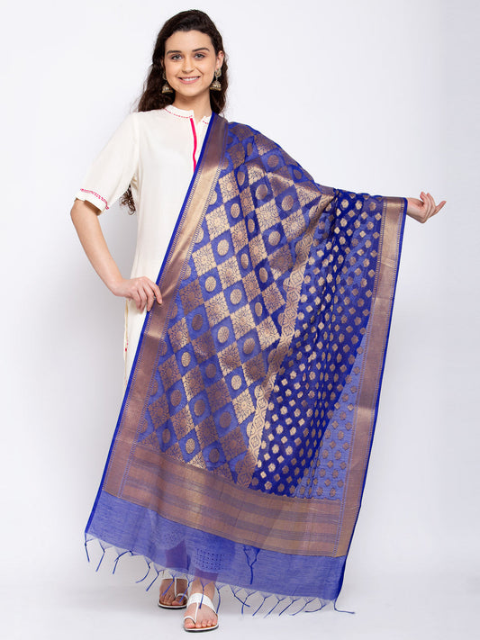 KLOTTHE Blue Silk Blend Paisley Dupatta (230 cmX90 cm)
