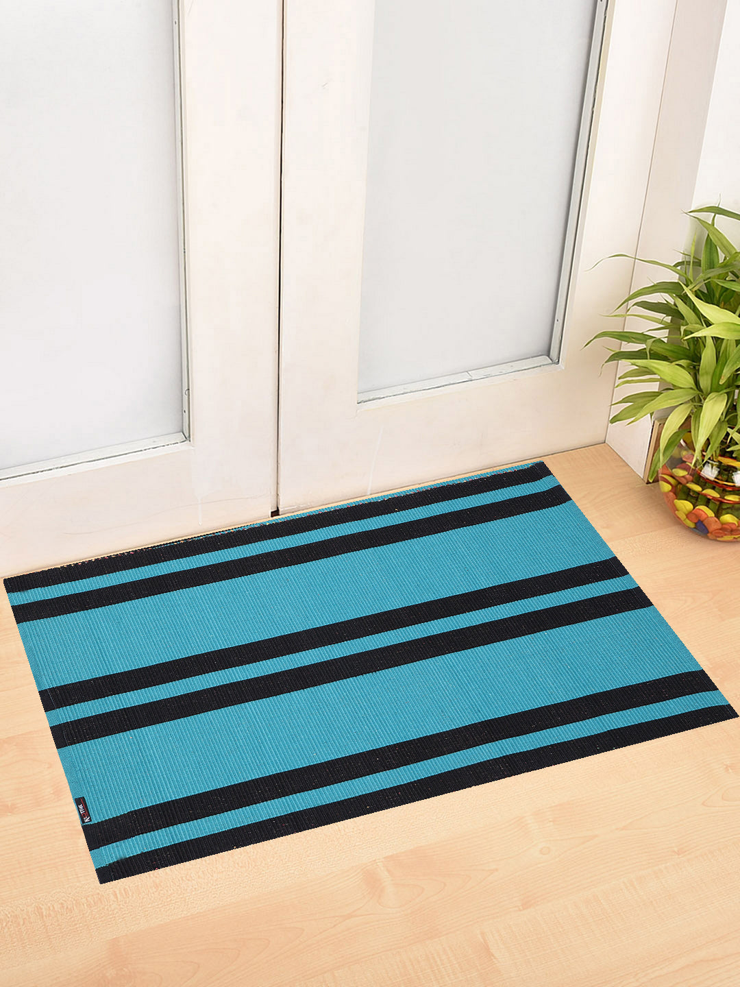 Klotthe Blue  Striped  Cotton Anti-Skid Rugs