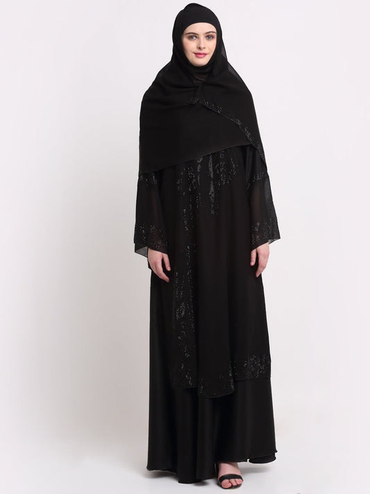 Klotthe Women Black Solid Burqa With Scarf