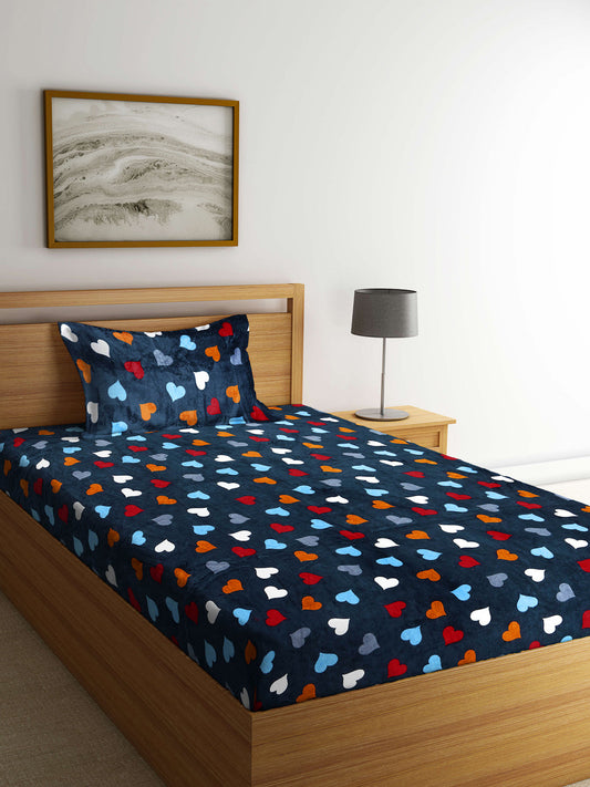 Klotthe Multicolor Floral Woolen Fitted Single Bed Sheet with Pillow Cover